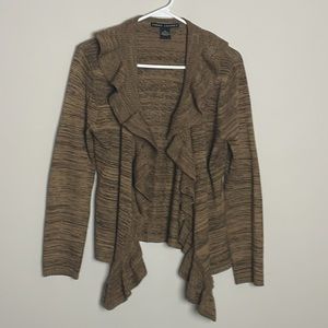 Larry Levine Brown Marble Ruffled Cardigan- can be closed with hooks- Medium
